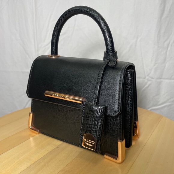 Aldo Women's Micro Mini Black Top Handle Crossbody Bag Handbag Rose Gold - Picture 3 of 9